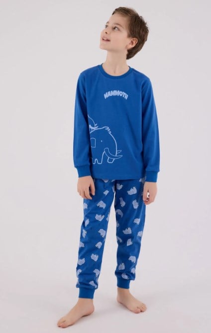 RolyPoly Erkek Çocuk Mamut Baskılı Uzun Kollu Pamuklu Pijama Takımı 2-8 Yaş COBALT
