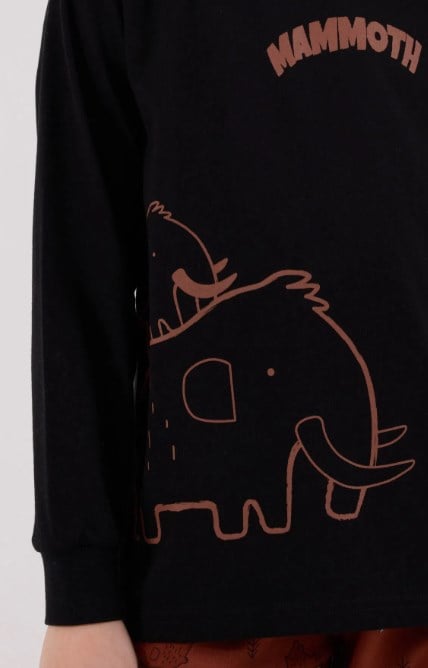 RolyPoly Erkek Çocuk Mamut Baskılı Uzun Kollu Pamuklu Pijama Takımı 2-8 Yaş SİYAH