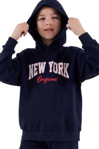 RolyPoly Erkek Çocuk New York Baskılı Kapüşonlu Eşofman Takımı 8-15 Yaş LACİVERT