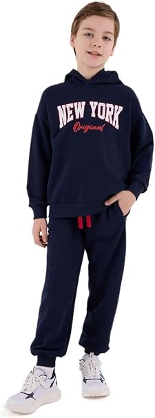 RolyPoly Erkek Çocuk New York Baskılı Kapüşonlu Eşofman Takımı 2-8 Yaş LACİVERT