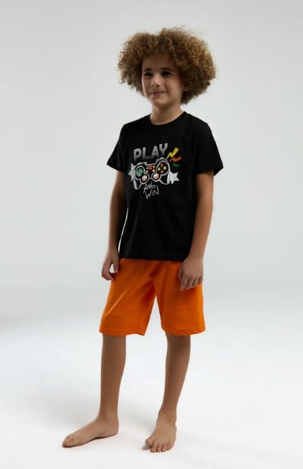 RolyPoly Erkek Çocuk Play Baskı Şortlu Takım 2-8 Yaş SİYAH