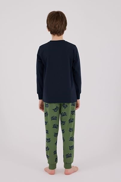 Rolypoly Erkek Çocuk Snowboard Rakun Baskılı Uzun Kol Pijama Takımı 2-8 Yaş NAVY