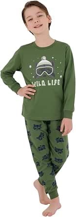 Rolypoly Erkek Çocuk Wild Life Baskılı Pamuklu Pijama Takımı 2-8 Yaş KOYU YEŞİL