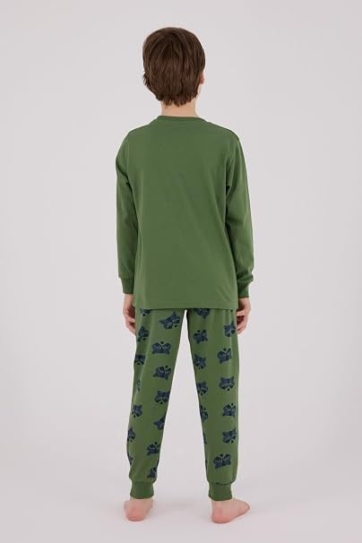 Rolypoly Erkek Çocuk Wild Life Baskılı Pamuklu Pijama Takımı 2-8 Yaş KOYU YEŞİL