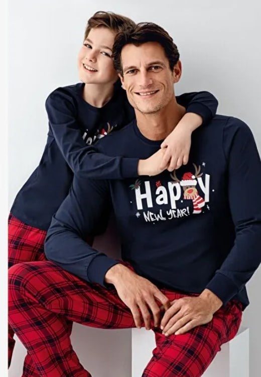 Rolypoly Erkek Çocuk Yılbaşı Temalı Ekose Pijama Takım 2-8 Yaş LACİVERT