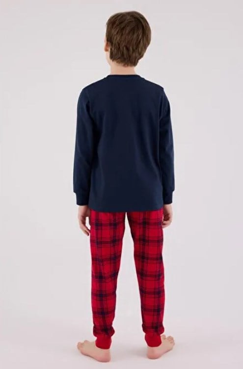 Rolypoly Erkek Çocuk Yılbaşı Temalı Ekose Pijama Takım 2-8 Yaş LACİVERT