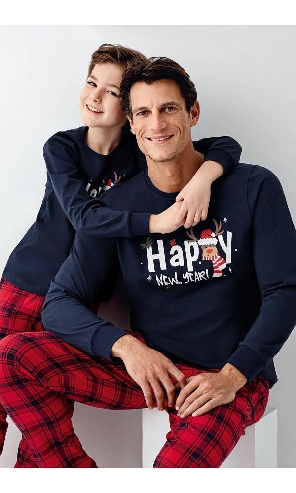 RolyPoly Erkek Uzun Kollu Kırmızı Kareli Pijama Takımı S-XXL LACİVERT