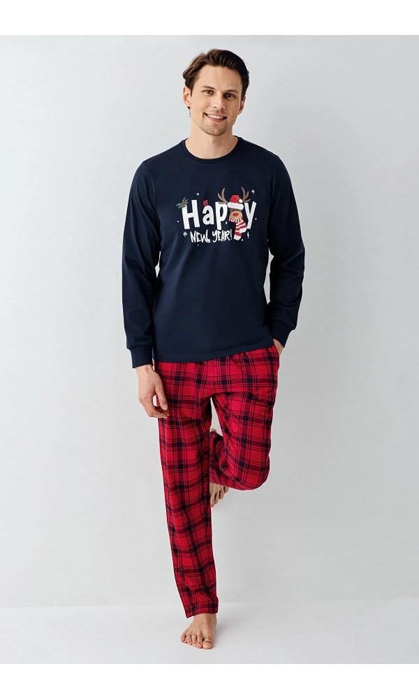 RolyPoly Erkek Uzun Kollu Kırmızı Kareli Pijama Takımı S-XXL LACİVERT
