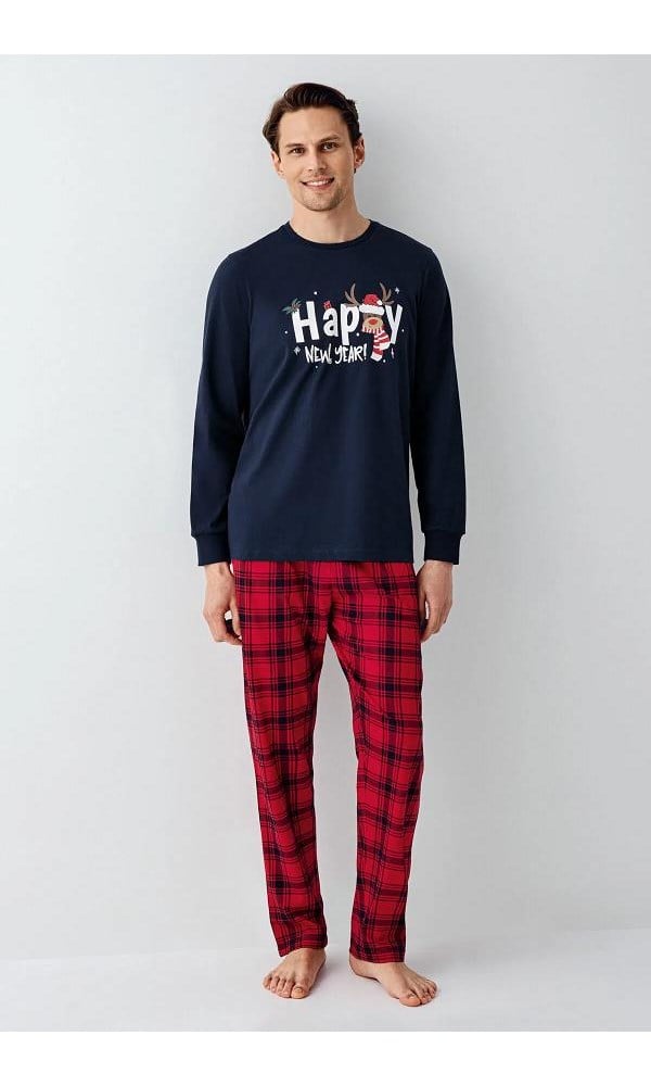 RolyPoly Erkek Uzun Kollu Kırmızı Kareli Pijama Takımı S-XXL LACİVERT