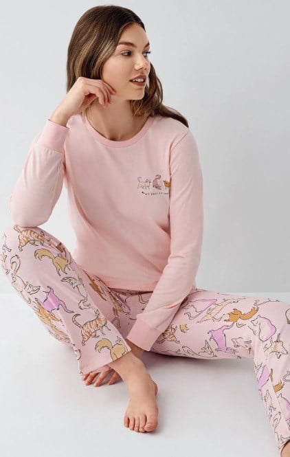 RolyPoly Kedi Baskılı Pijama Takımı S-XXL AÇIK PEMBE