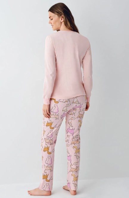 RolyPoly Kedi Baskılı Pijama Takımı S-XXL AÇIK PEMBE
