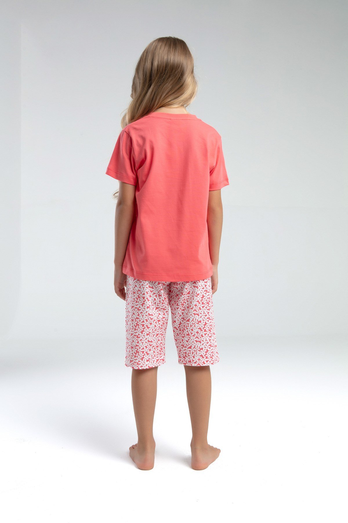 Rolypoly Kız Çocuk Çiçek Baskı Kapri  Takım 8-15  Yaş CORAL
