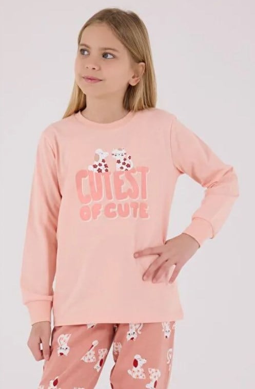 Rolypoly Kız Çocuk Cutest Baskı Pijama  Takımı  2-8  Yaş AÇIK SOMON
