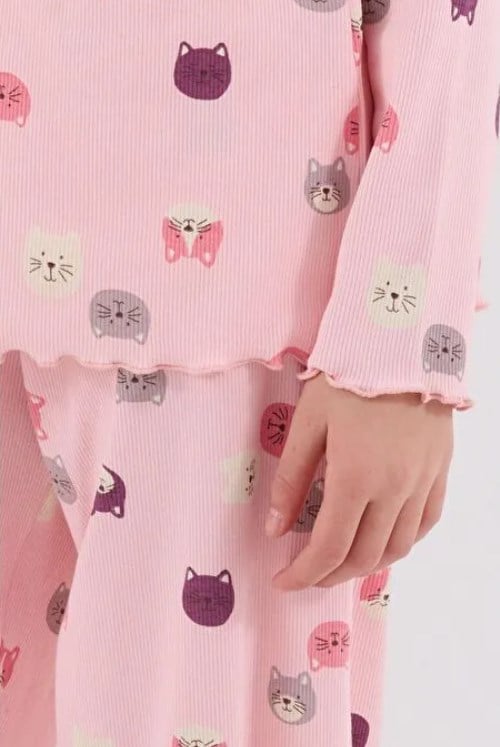 Rolypoly Kız Çocuk Kedi Baskı Fitilli  Takım 2-8  Yaş AÇIK PEMBE