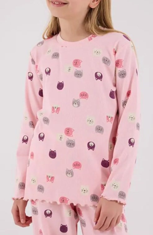 Rolypoly Kız Çocuk Kedi Baskı Fitilli  Takım 2-8  Yaş AÇIK PEMBE