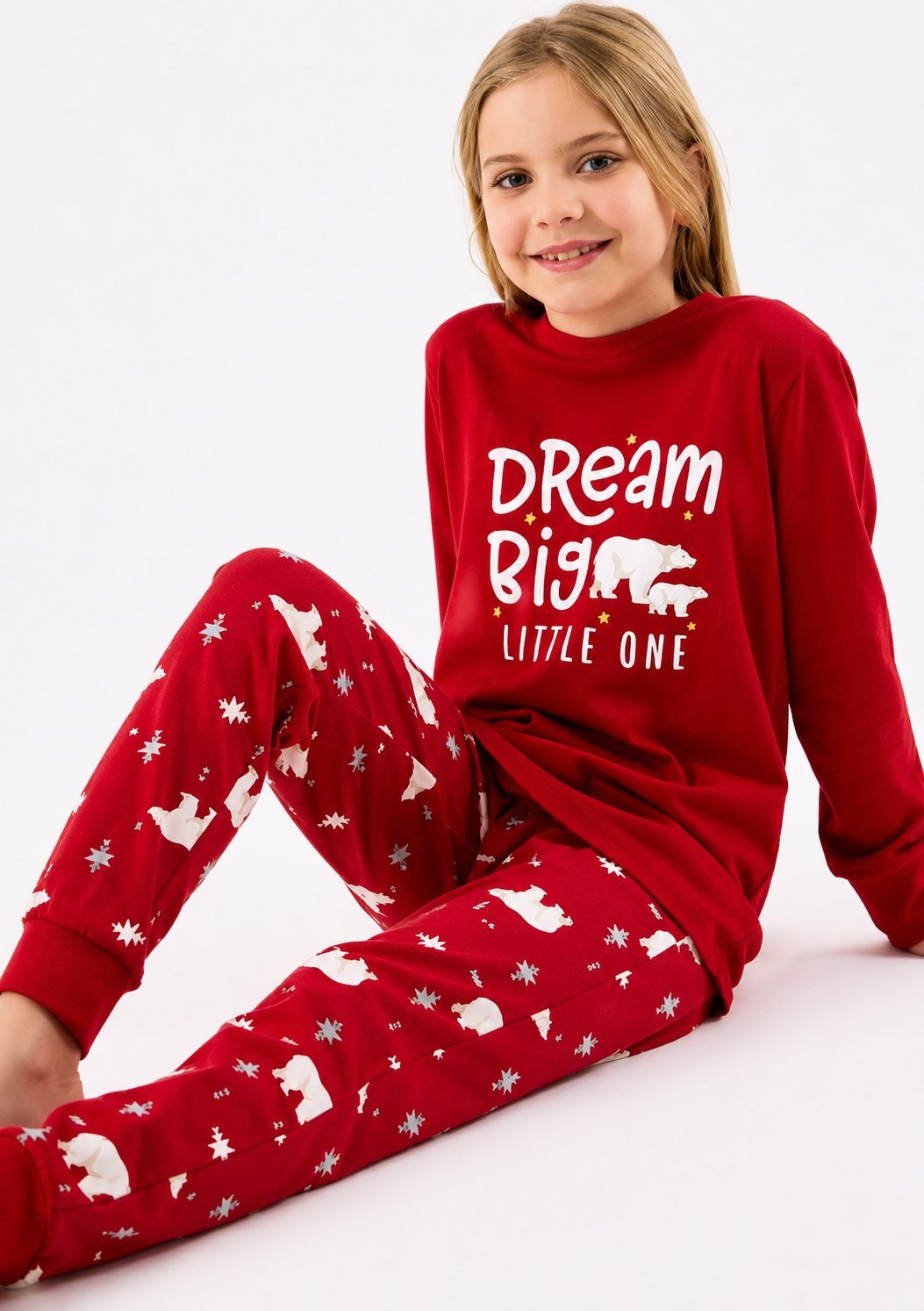 RolyPoly Kız Çocuk Kutup Ayısı Desenli Pamuklu Pijama Takımı 8-15 Yaş KIRMIZI