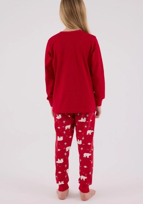 RolyPoly Kız Çocuk Kutup Ayısı Desenli Pamuklu Pijama Takımı 2-8 Yaş KIRMIZI