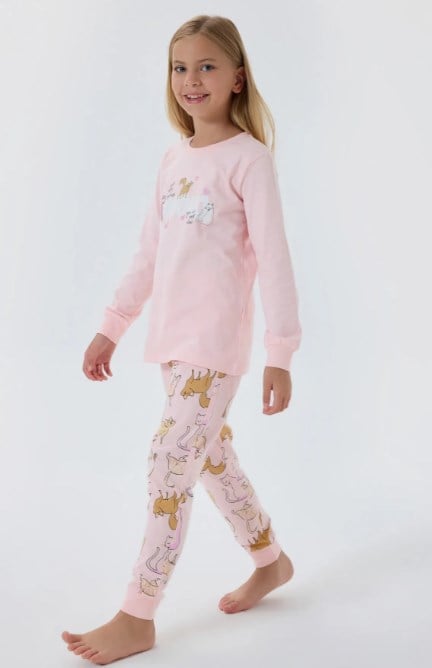 RolyPoly Kız Çocuk Meow Baskı Uzun Kollu Pijama Takımı 8-15 Yaş AÇIK PEMBE