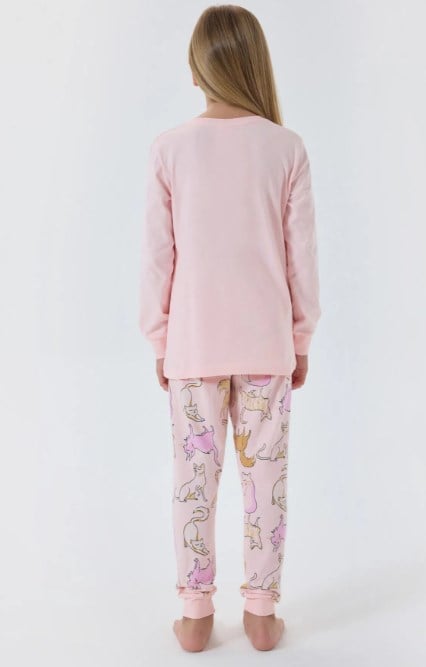 RolyPoly Kız Çocuk Meow Baskı Uzun Kollu Pijama Takımı 8-15 Yaş AÇIK PEMBE