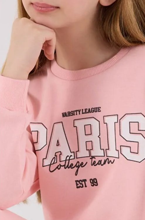 Rolypoly Kız Çocuk Paris Baskılı Bisiklet Yaka Sweatshirt ve Eşofman Altı İkili Takım 2-8 Yaş AÇIK PEMBE