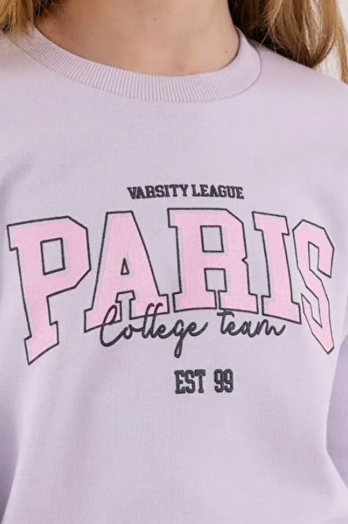 Rolypoly Kız Çocuk Paris Baskılı Bisiklet Yaka Sweatshirt ve Eşofman Altı İkili Takım 2-8 Yaş LİLA