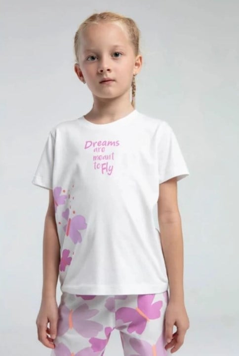 Rolypoly Kız Çocuk Pembe Kelebek Desenli Pamuklu Pijama Takımı 2-8 Yaş BEYAZ