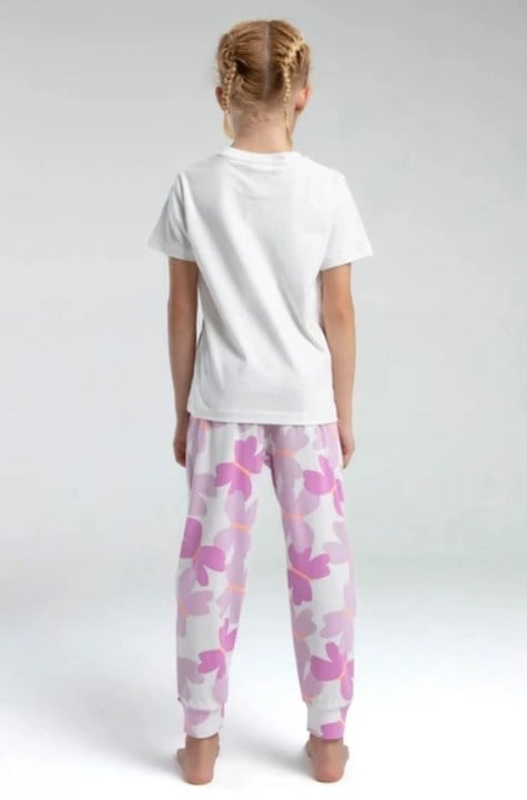 Rolypoly Kız Çocuk Pembe Kelebek Desenli Pamuklu Pijama Takımı 2-8 Yaş BEYAZ