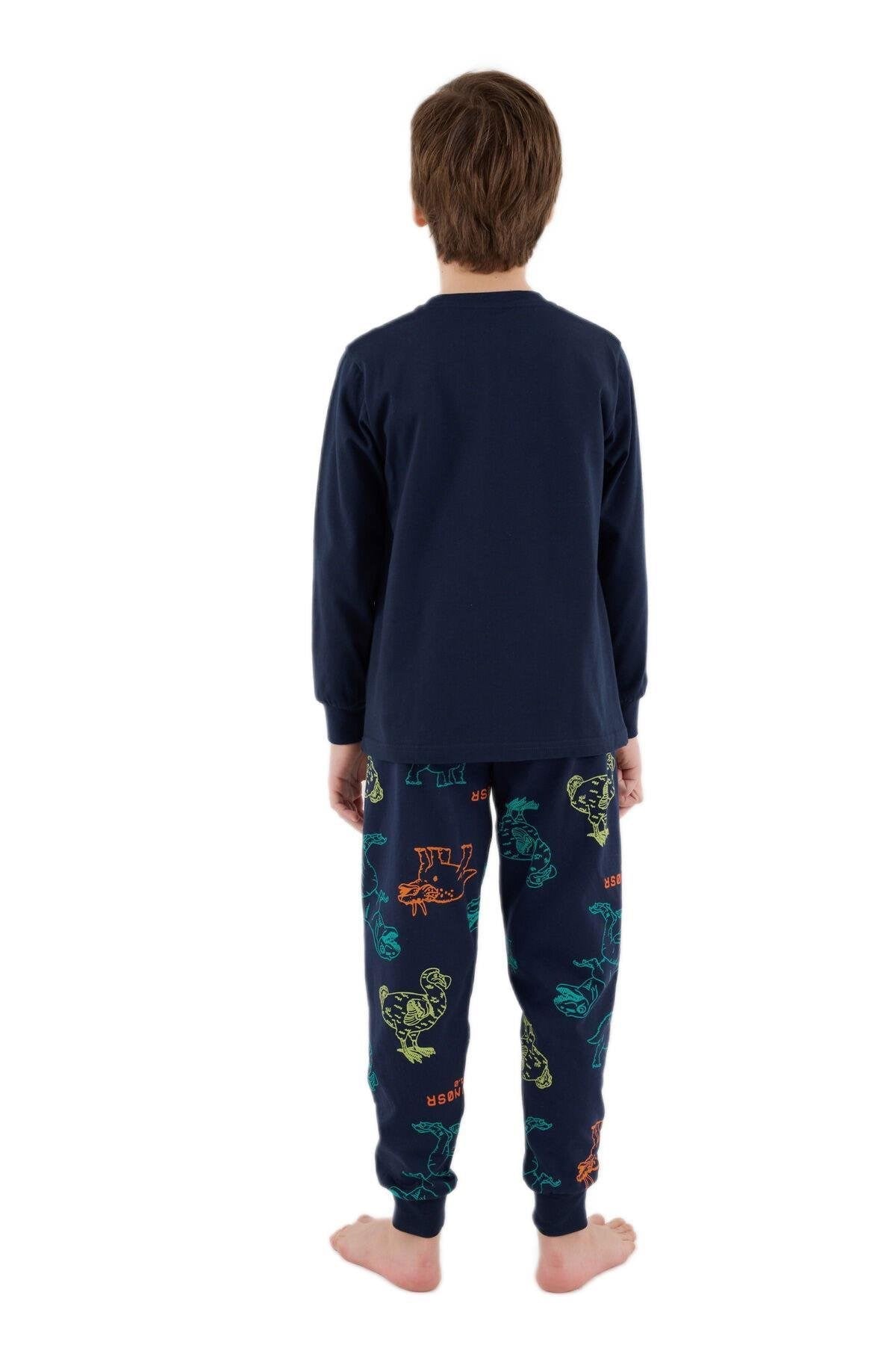 RolyPoly Legendary Dinazor Desenli Erkek Çocuk Uzun Kol Pijama 8-15 Yaş SİYAH