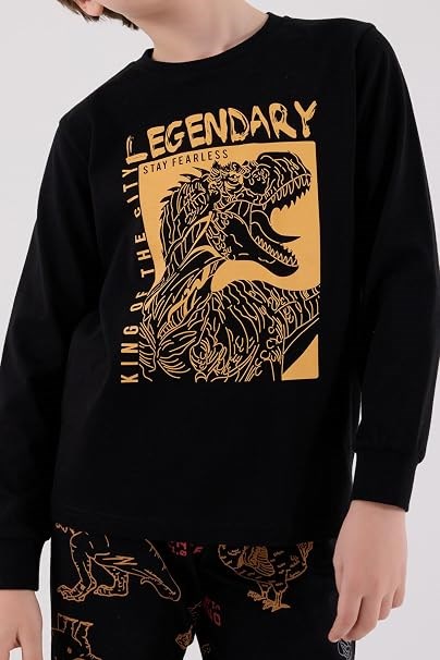 RolyPoly Legendary Dinazor Desenli Erkek Çocuk Uzun Kol Pijama 8-15 Yaş LACİVERT