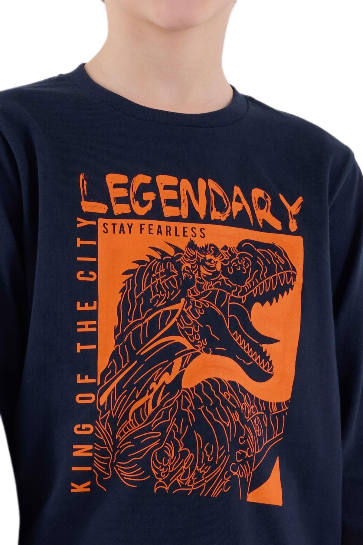 RolyPoly Legendary Dinazor Desenli Erkek Çocuk Uzun Kol Pijama 8-15 Yaş SİYAH