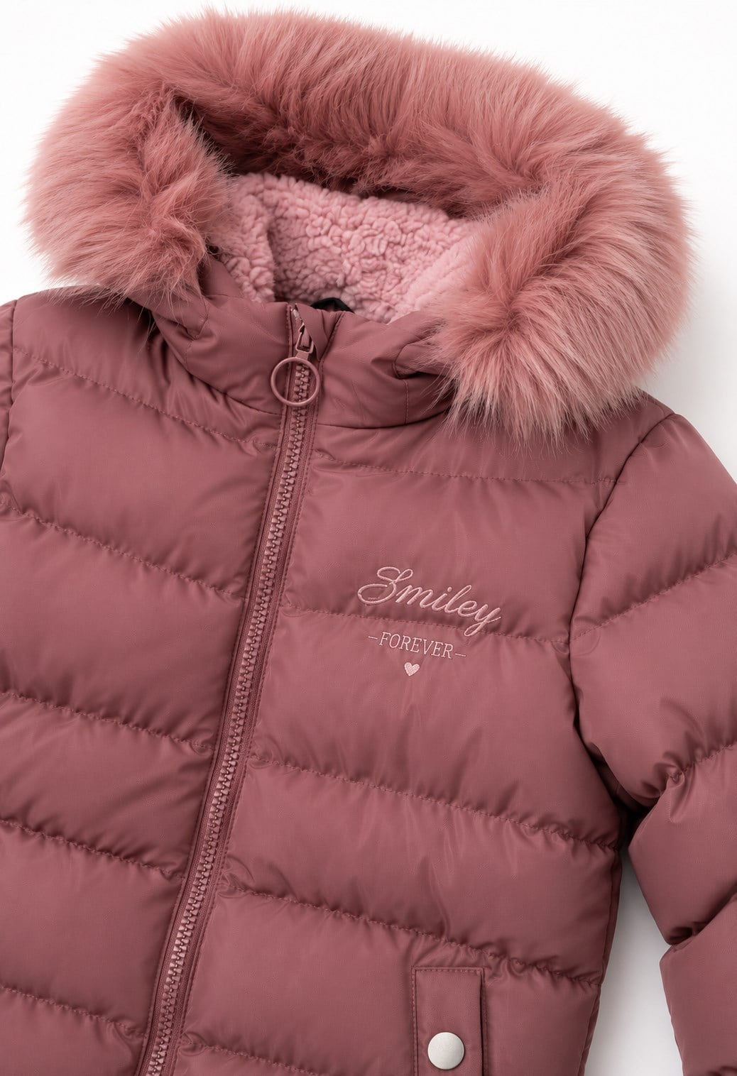 Sisley Kız Çocuk Kürk Kapüşonlu Şişme Mont 6-14 Yaş PEMBE