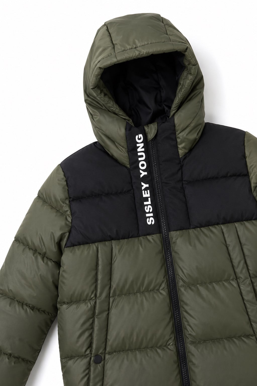 Sisley Young Erkek ÇocukKapüşonlu Şişme Mont 6-14 Yaş SİYAH - HAKİ