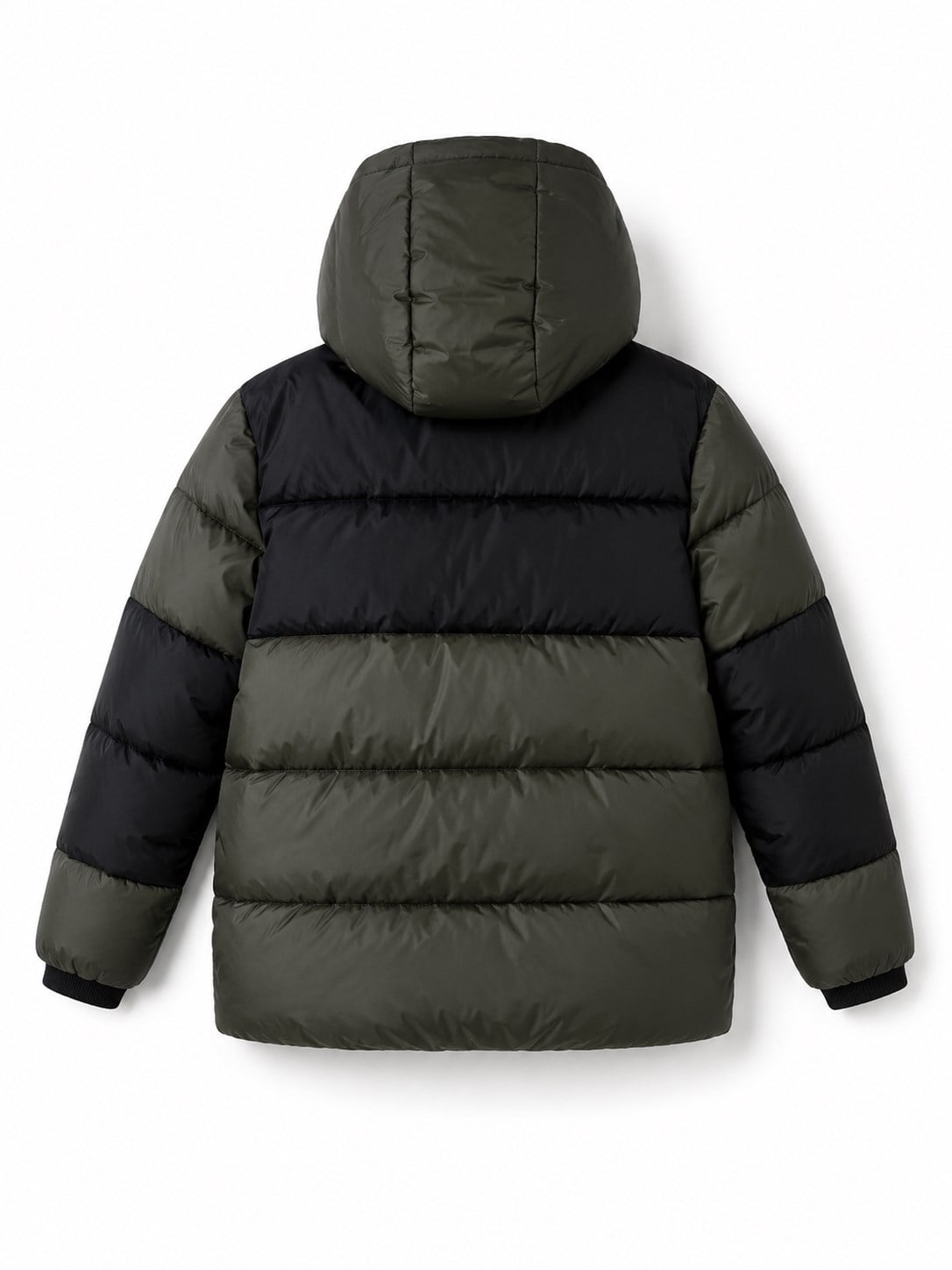 Sisley Young Erkek ÇocukKapüşonlu Şişme Mont 6-14 Yaş SİYAH - HAKİ