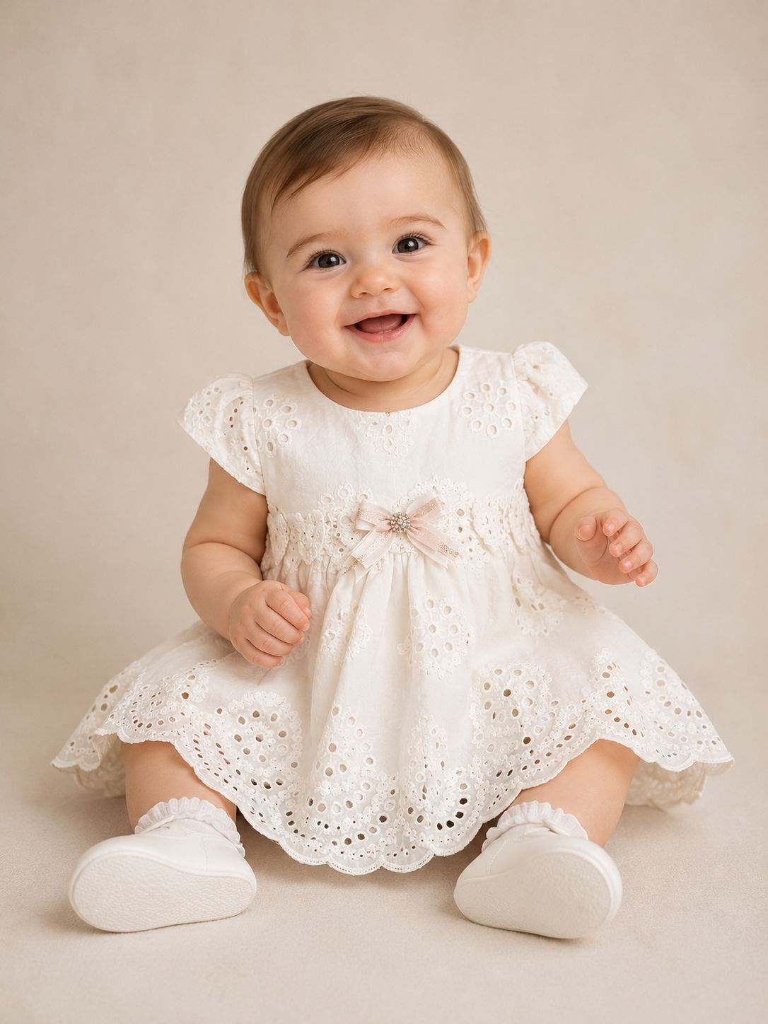 Sweetme Kız Bebek Ajurlu Elbise 9 Ay 2 Yaş KREM
