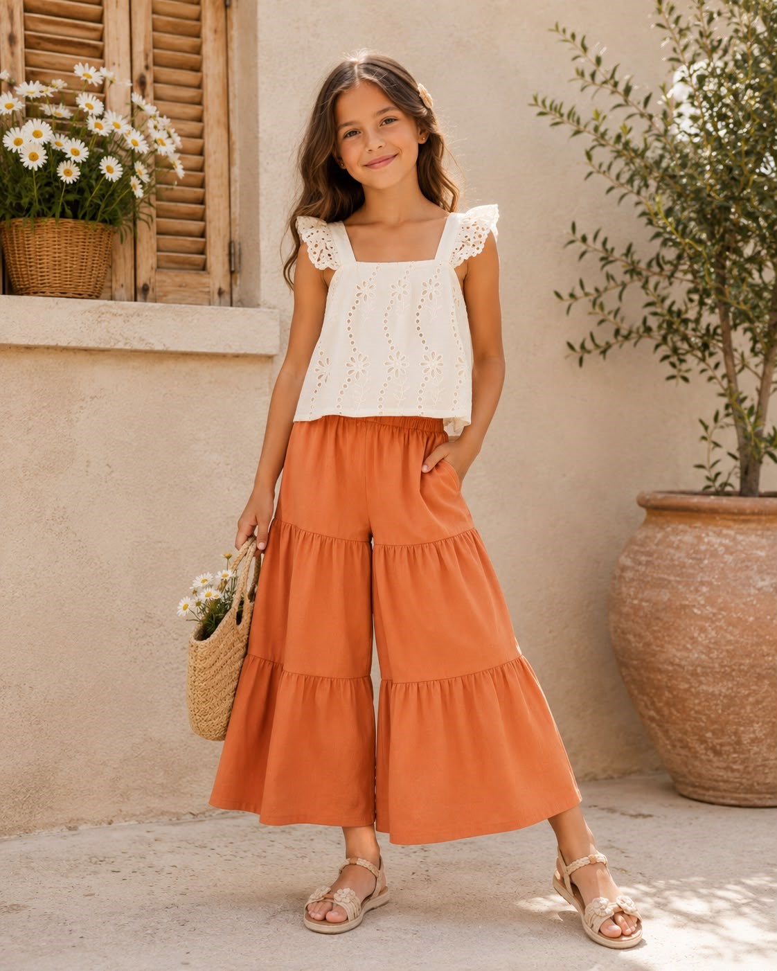 Sweetme Kız Çocuk Ajur Detaylı Pantolonlu Takım 6- 9 Yaş TURUNCU
