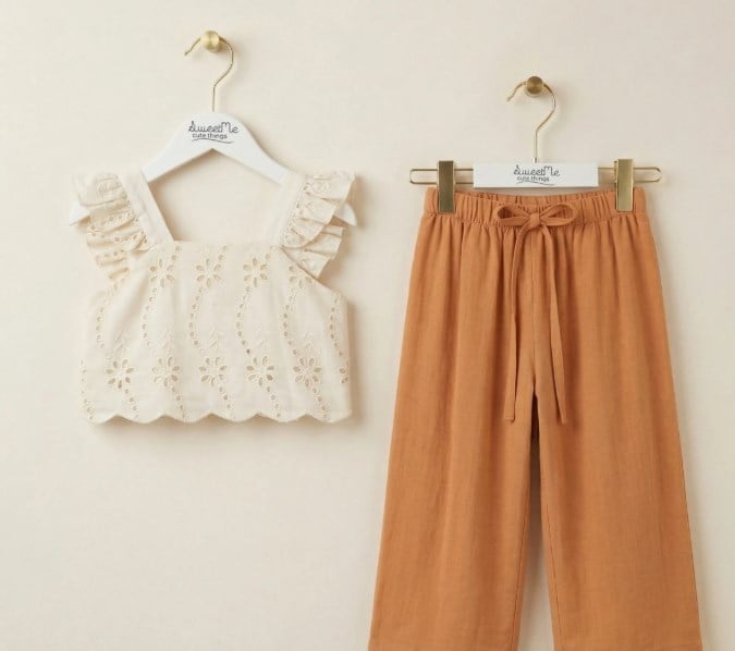 Sweetme Kız Çocuk Fırfır Bluz Pantolon Takım 2-5 Yaş TURUNCU