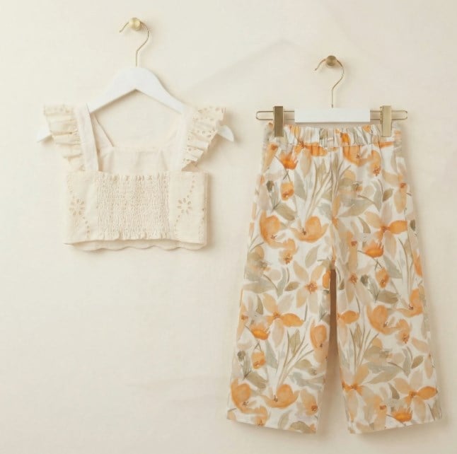Sweetme Kız Çocuk Fırfır Bluz Pantolon Takım 2-5 Yaş HAKİ