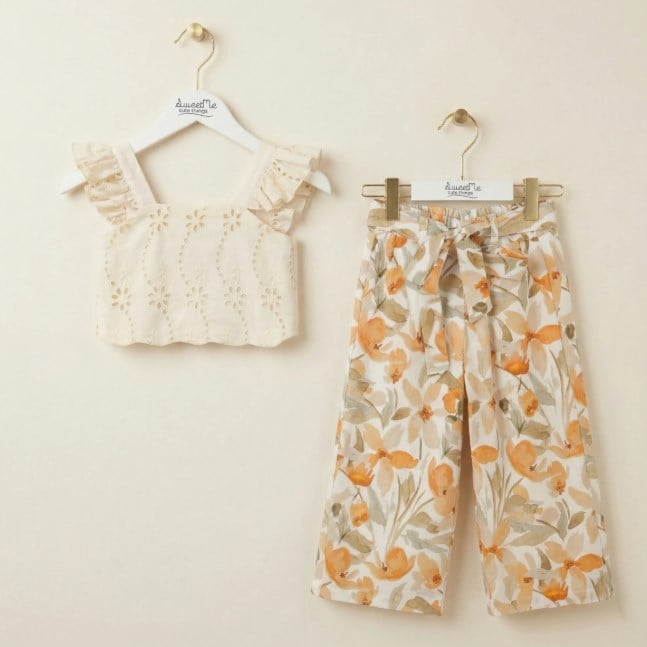 Sweetme Kız Çocuk Fırfır Bluz Pantolon Takım 2-5 Yaş HAKİ