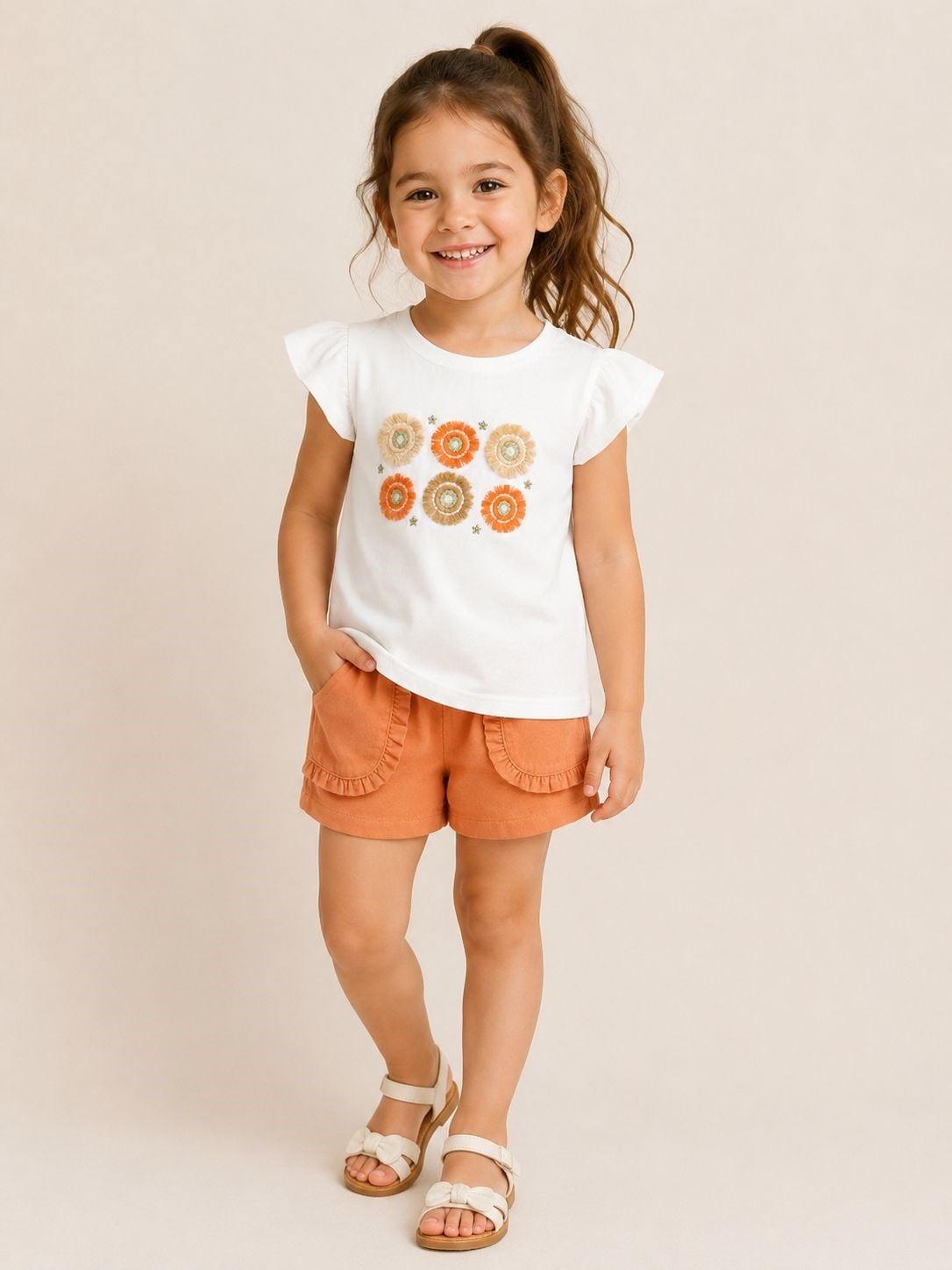 Sweetme Kız Çocuk Püskül Detay Şortlu Takım 2-5 Yaş TURUNCU