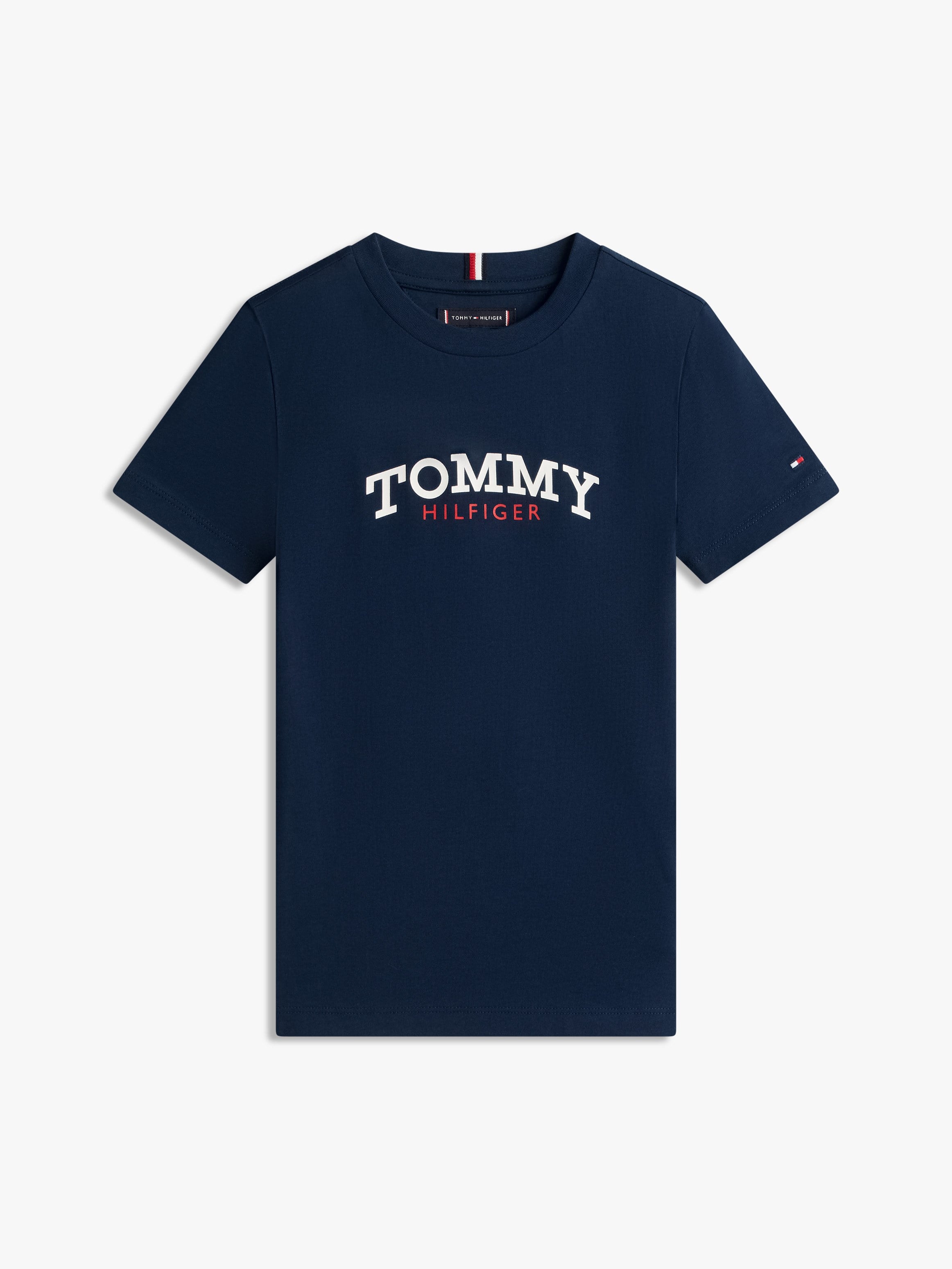 Tommy Hilfiger Çocuk  Bisiklet Yaka Logo Baskılı Tişört 4-16 Yaş LACİVERT