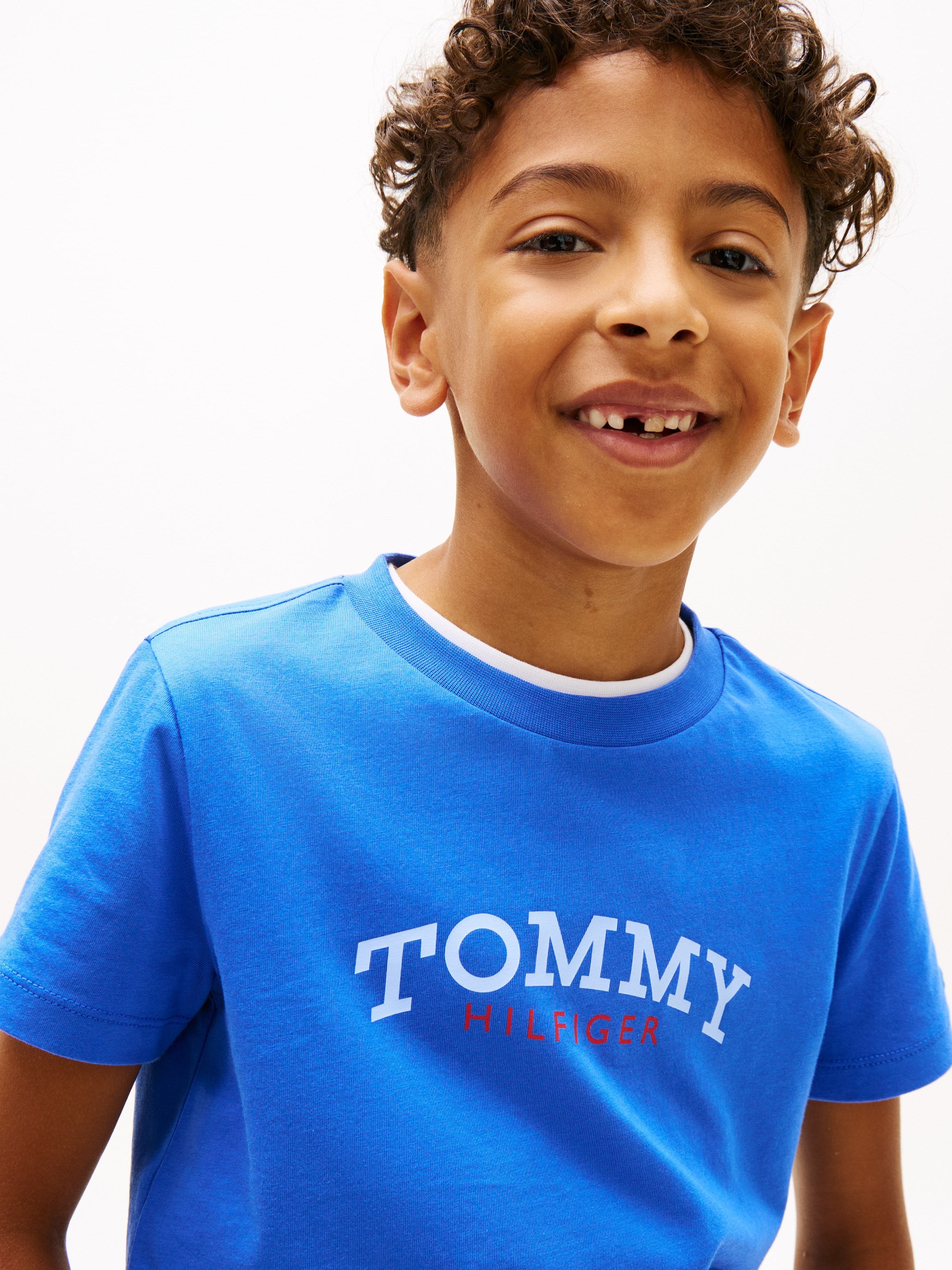 Tommy Hilfiger Çocuk  Bisiklet Yaka Logo Baskılı Tişört 4-16 Yaş MAVİ