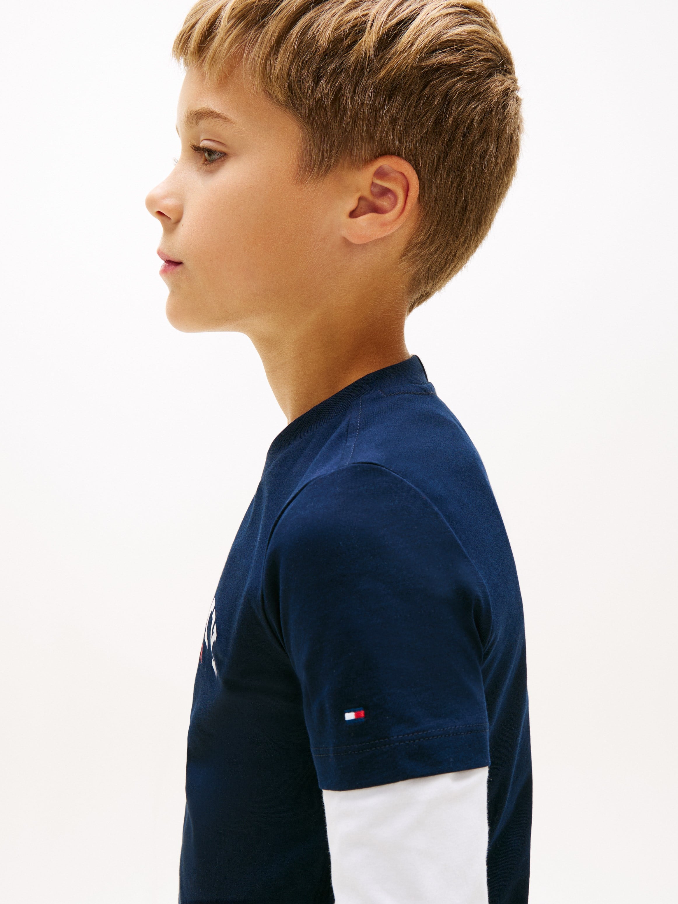 Tommy Hilfiger Çocuk  Bisiklet Yaka Logo Baskılı Tişört 4-16 Yaş LACİVERT