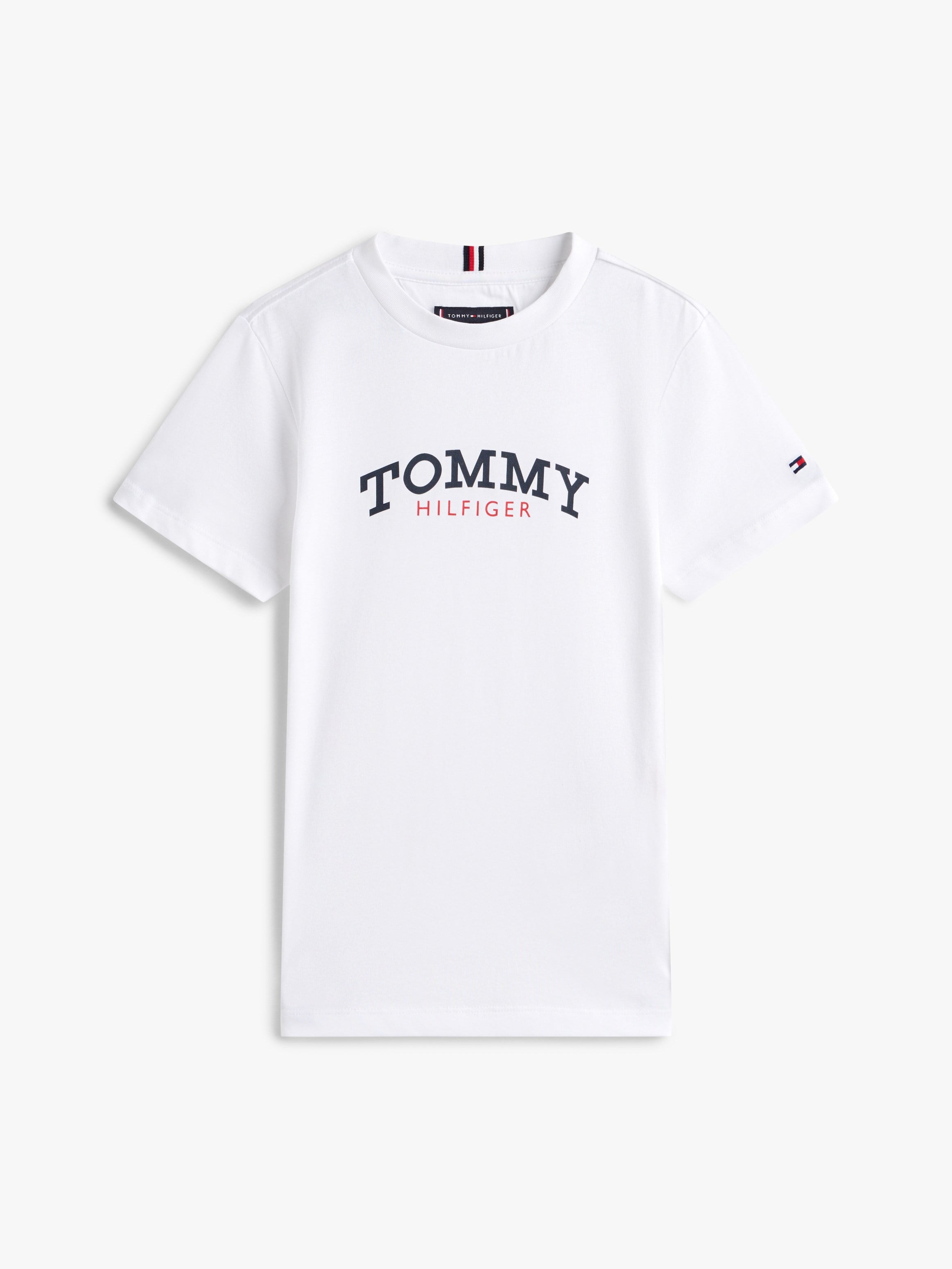 Tommy Hilfiger Çocuk  Bisiklet Yaka Logo Baskılı Tişört 4-16 Yaş BEYAZ