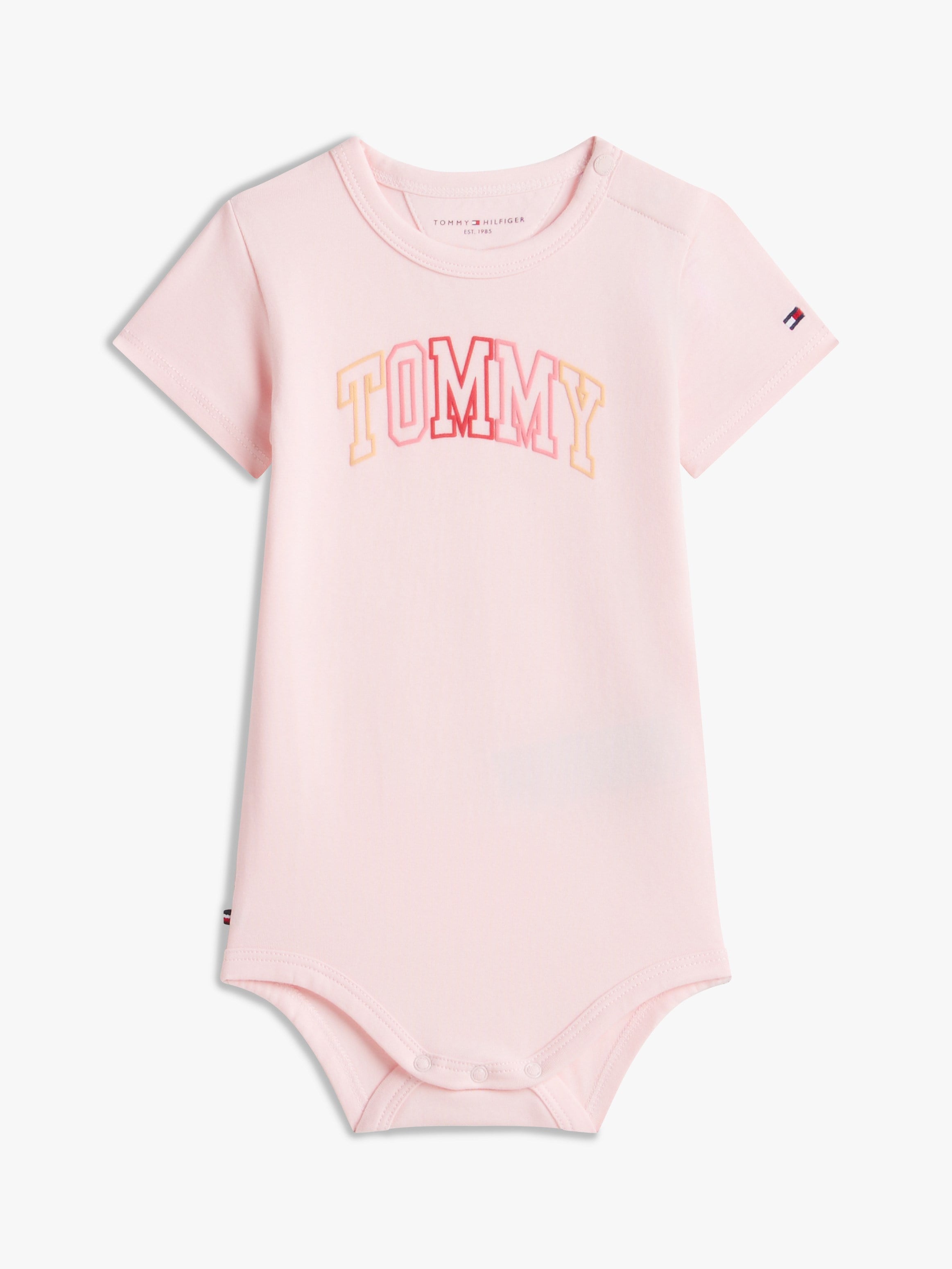Tommy Hilfiger Kız Bebek Pembe Logolu Kısa Kollu Çıtçıtlı Body Zıbın 0-24 Ay PEMBE