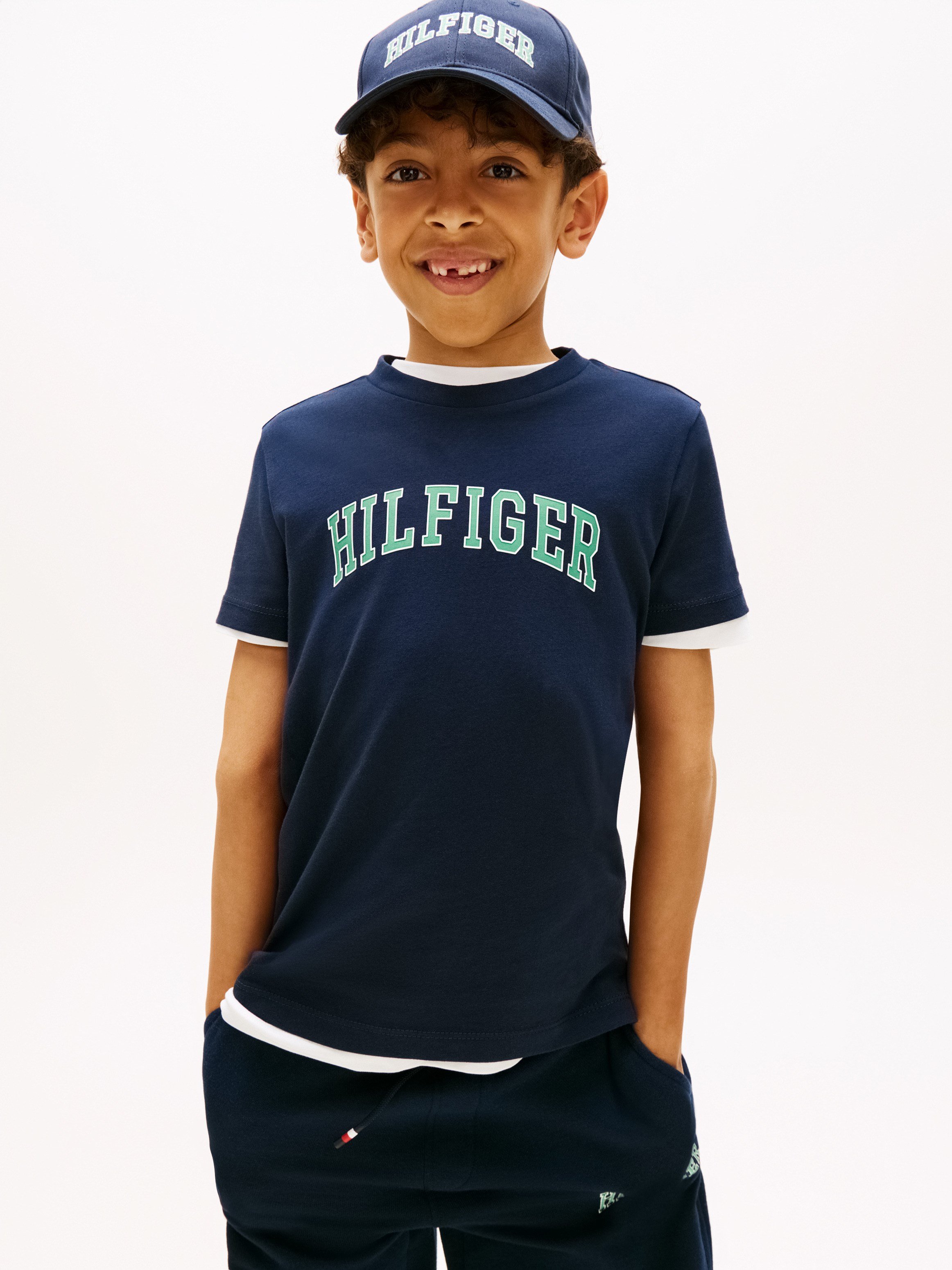 Tommy Hilfiger Kız Çocuk Varsity Logo Baskılı Kısa Kollu Tişört 4-16 Yaş LACİVERT