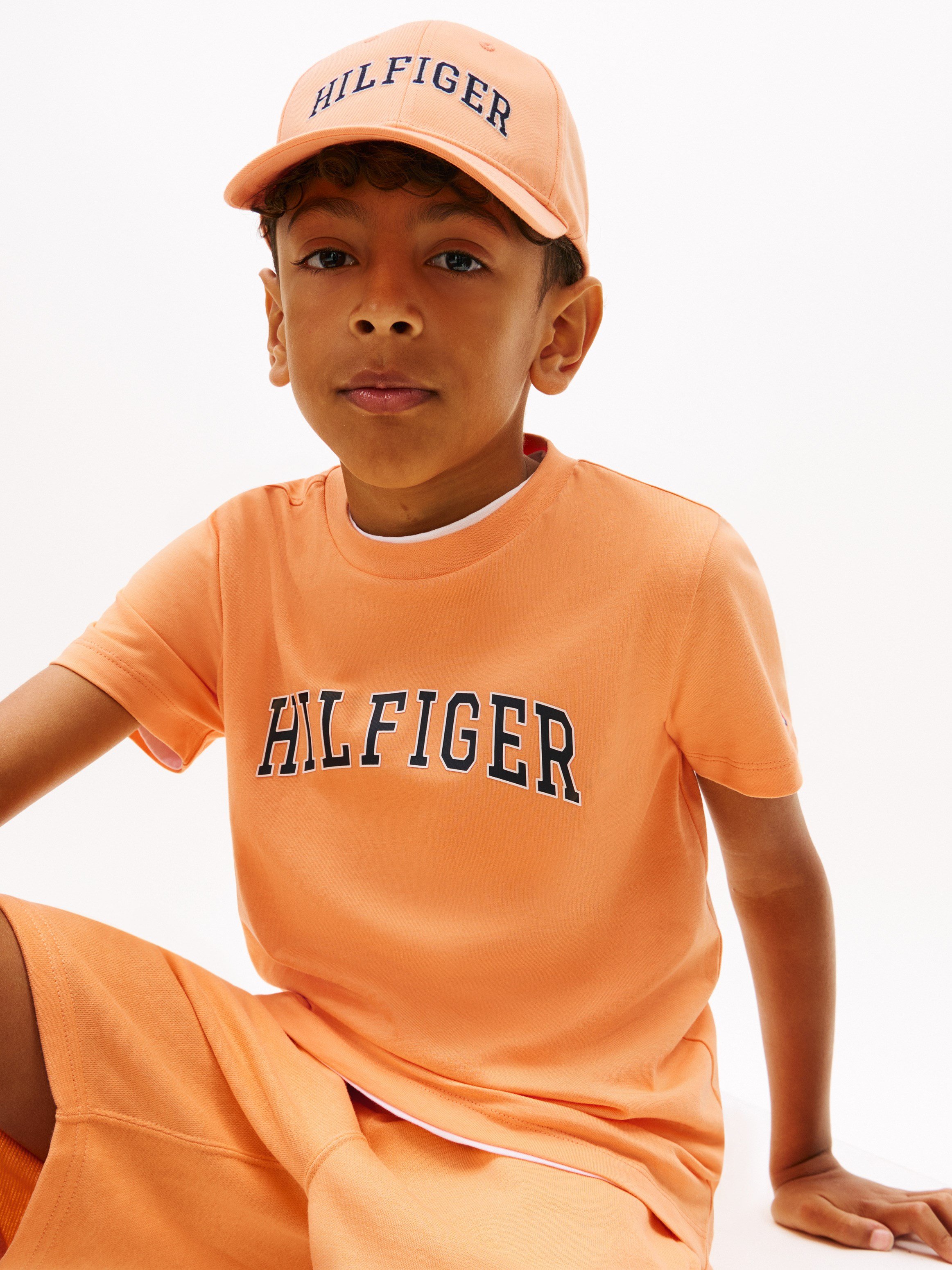 Tommy Hilfiger Kız Çocuk Varsity Logo Baskılı Kısa Kollu Tişört 4-16 Yaş TURUNCU