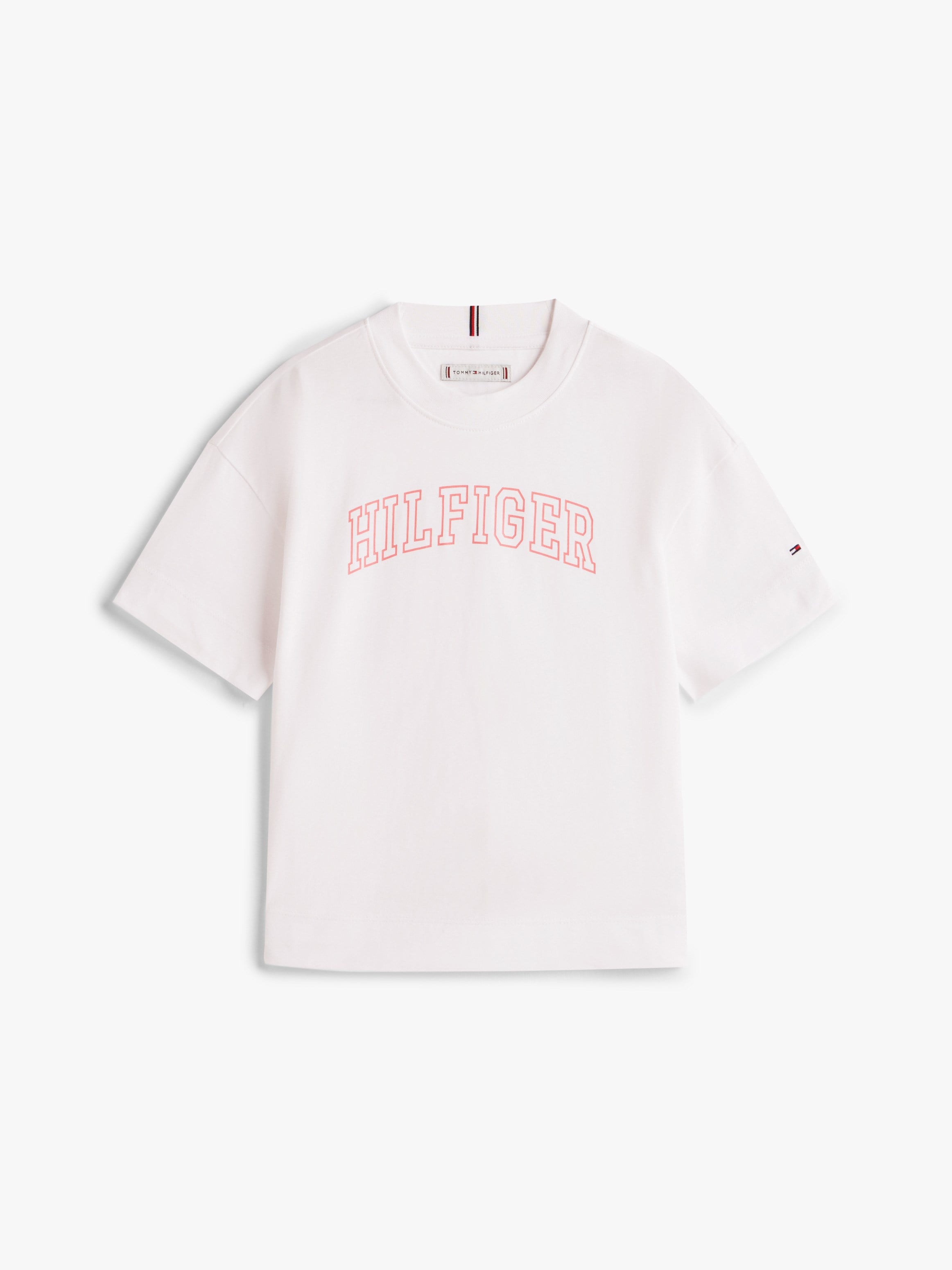 Tommy Hilfiger Kız Çocuk Varsity Logo Nakışlı Bisiklet Yaka Pamuklu Tişört 7-16 Yaş BEYAZ