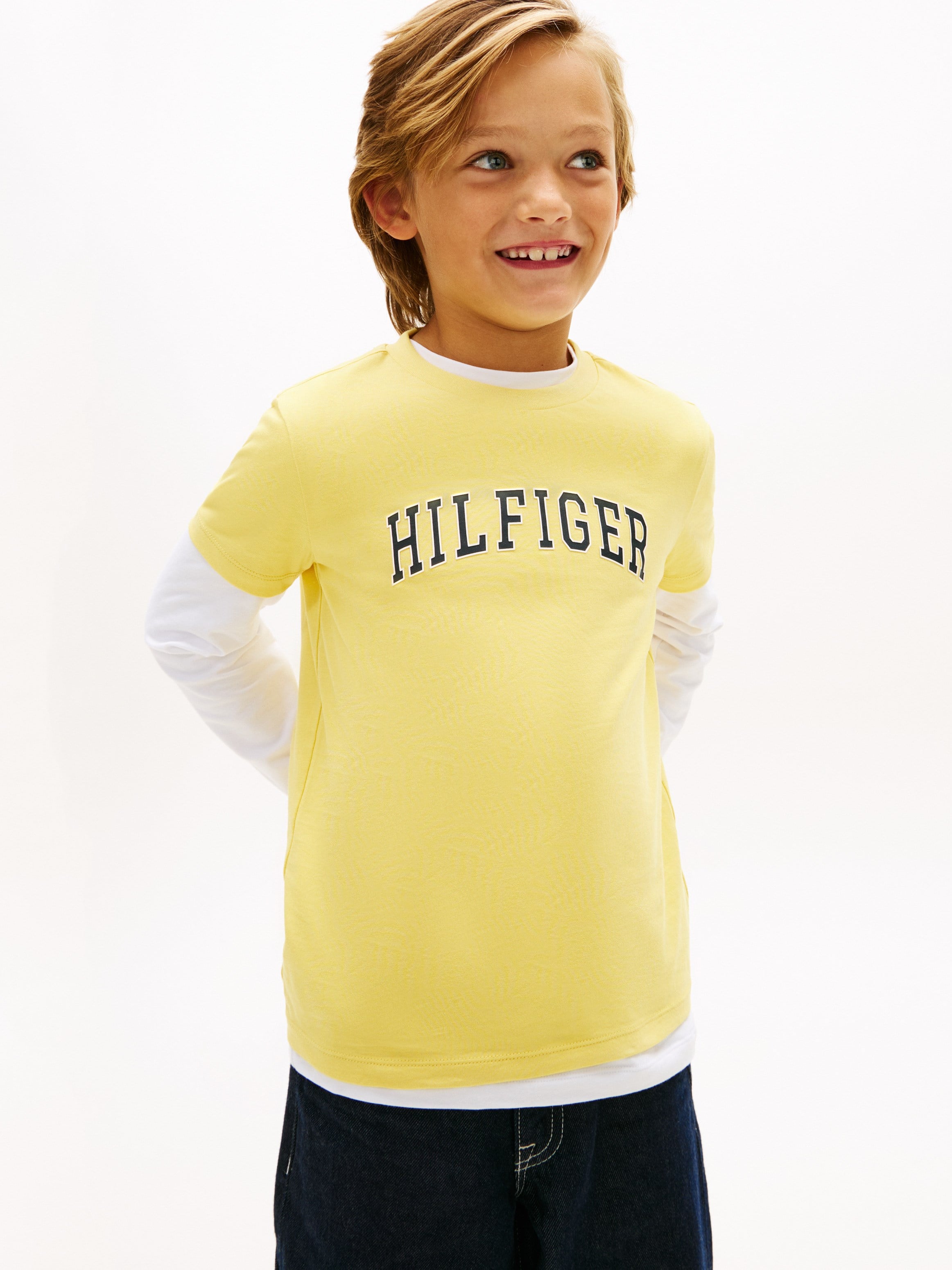 Tommy Hilfiger Kız Çocuk Varsity Logo Baskılı Kısa Kollu Tişört 4-16 Yaş SARI