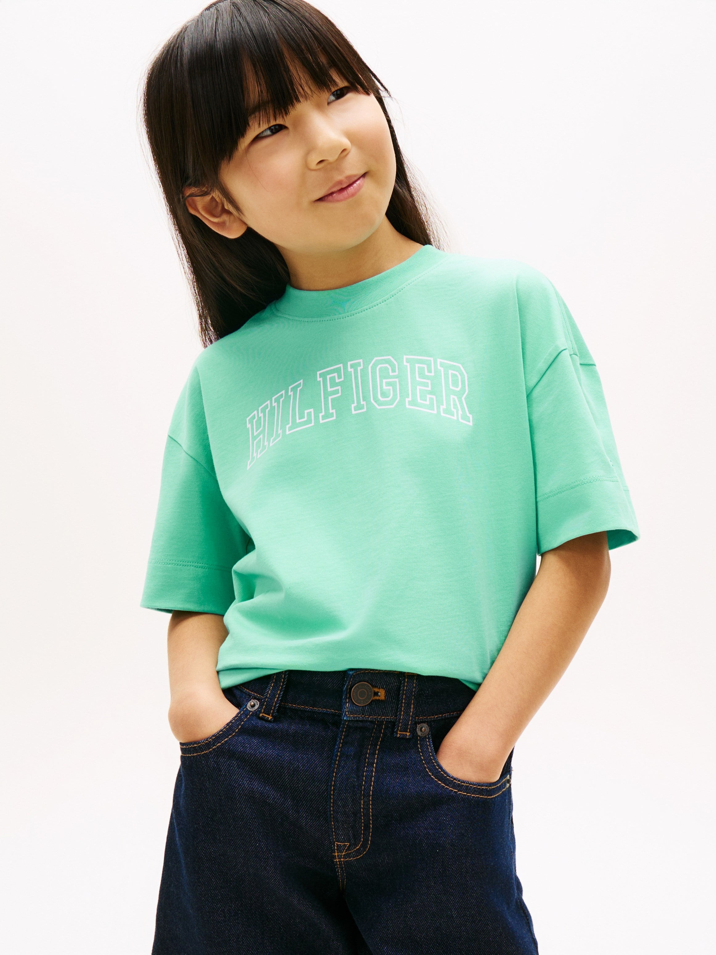 Tommy Hilfiger Kız Çocuk Varsity Logo Baskılı Kısa Kollu Tişört 4-16 Yaş YEŞİL