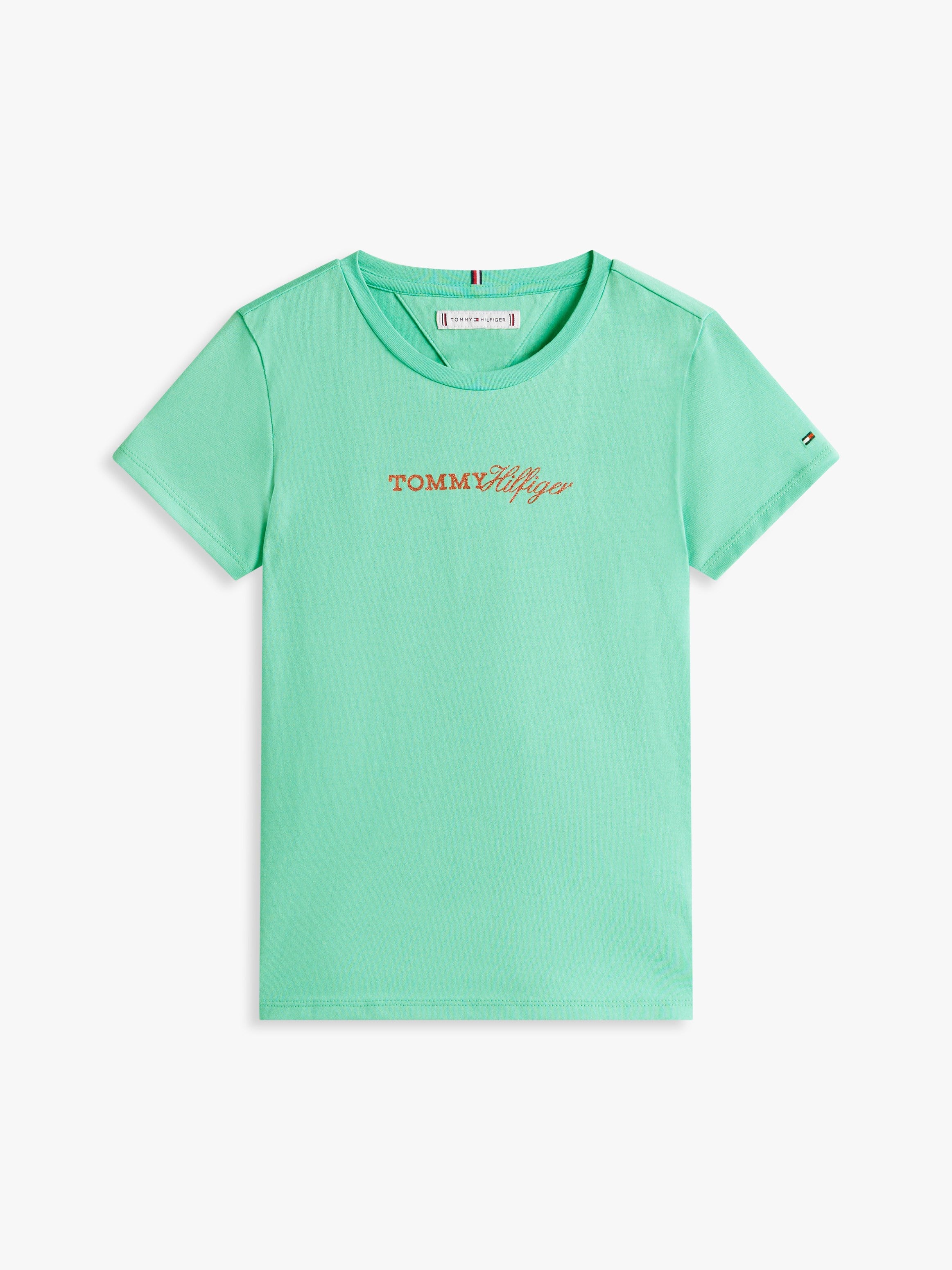 Tommy HilfigerKız Çocuk  Bisiklet Yaka Logo Baskılı Pamuklu T-shirt 4-16 Yaş YEŞİL